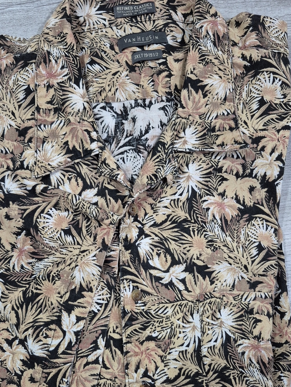 Van Heusen Black Tropical Floral Print Button-Down Shirt 3XLT 19-19.5